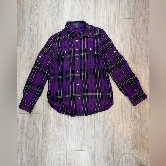 Ralph Lauren Tops - Lauren Ralph Lauren Women’s Purple and Black Plaid Tartan Button Up Shirt Size M